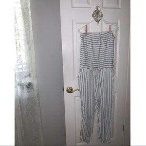 Life in Progress Blue and White Striped Jumpsuit